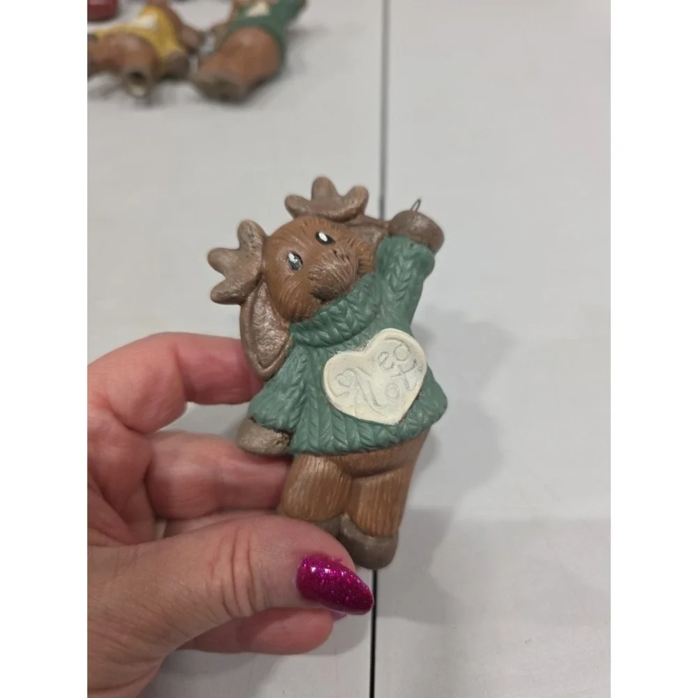 Set of 9 Christmas Moose/Bears Ornaments Sweaters Hearts Stocking Shaped‎ Loved